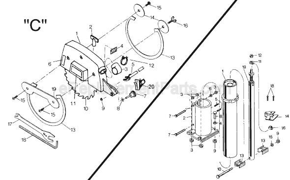 Page B Diagram and Parts List for 7749 Type 2 Black and Decker Chop Saw